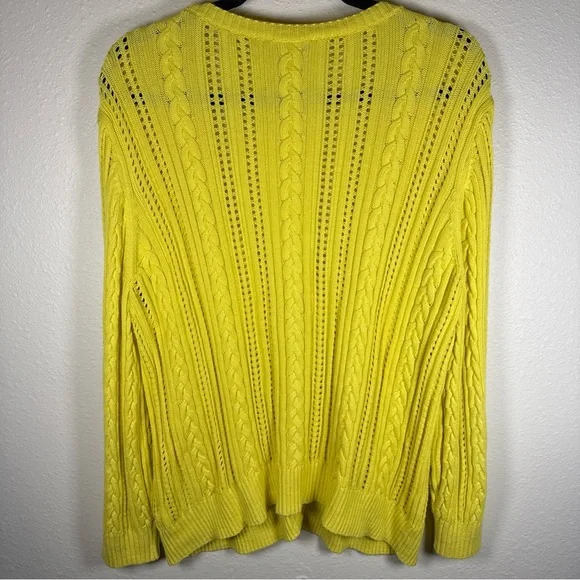 Talbots Plus Size 2X Women Neon Yellow Cardigan Open Knit Spring 100% Cotton - Picture 4 of 7